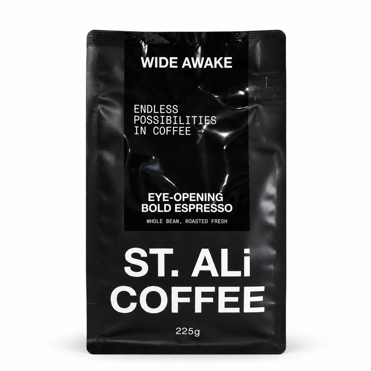 ST. ALi Wide Awake Espresso Blend Coffee Beans 225 gram, front of the pack