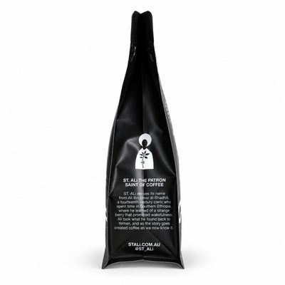 ST. ALi Wide Awake Espresso Blend Coffee Beans 225 gram, side of the pack