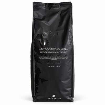 Toby's Estate Brunswick coffee beans 1kg, back of the pack