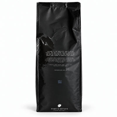 Toby's Estate Woolloomooloo Coffee Beans 1kg, back of the pack