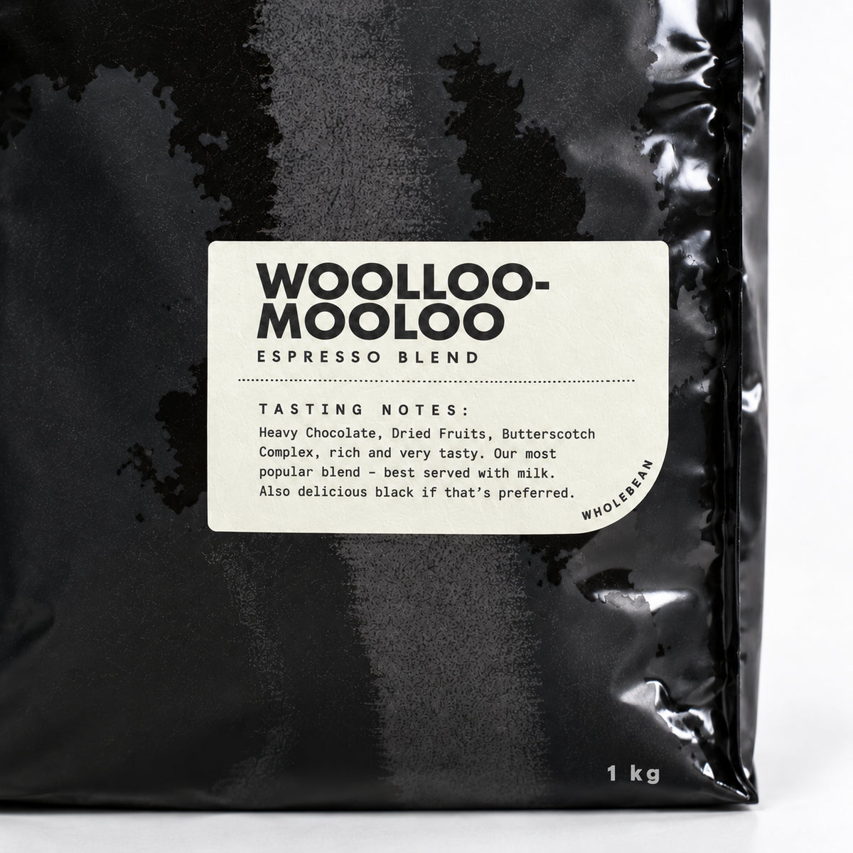 Toby's Estate Woolloomooloo Coffee Beans 1kg, close-up of the label