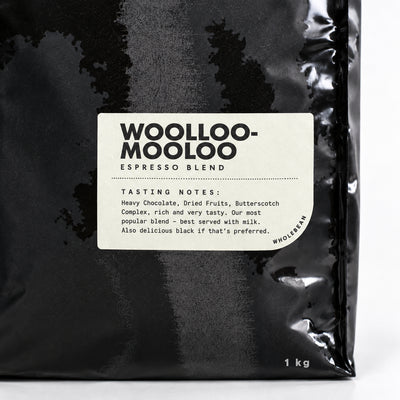 Toby's Estate Woolloomooloo Coffee Beans 1kg, close-up of the label