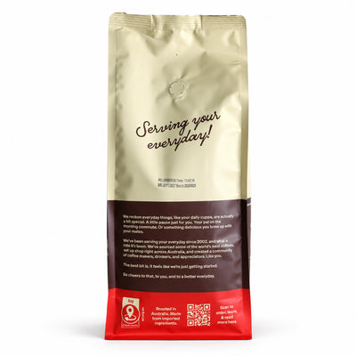 Veneziano Crave Blend Coffee Beans 1kg, back of the pack
