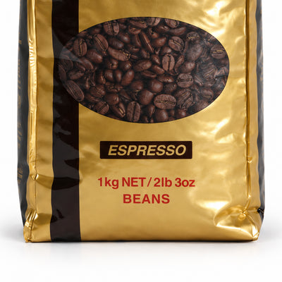 Vittoria Espresso Bar coffee beans 1kg, close-up of the label