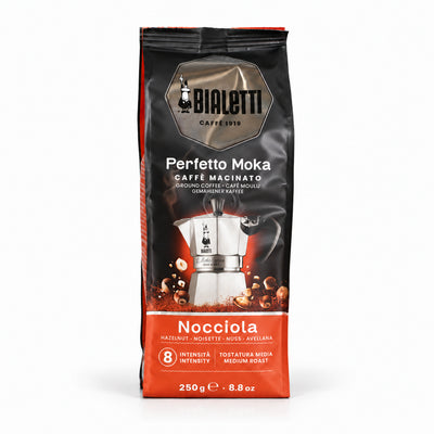 Bialetti Perfetto Moka Hazelnut Ground Coffee 250g, front of the pack