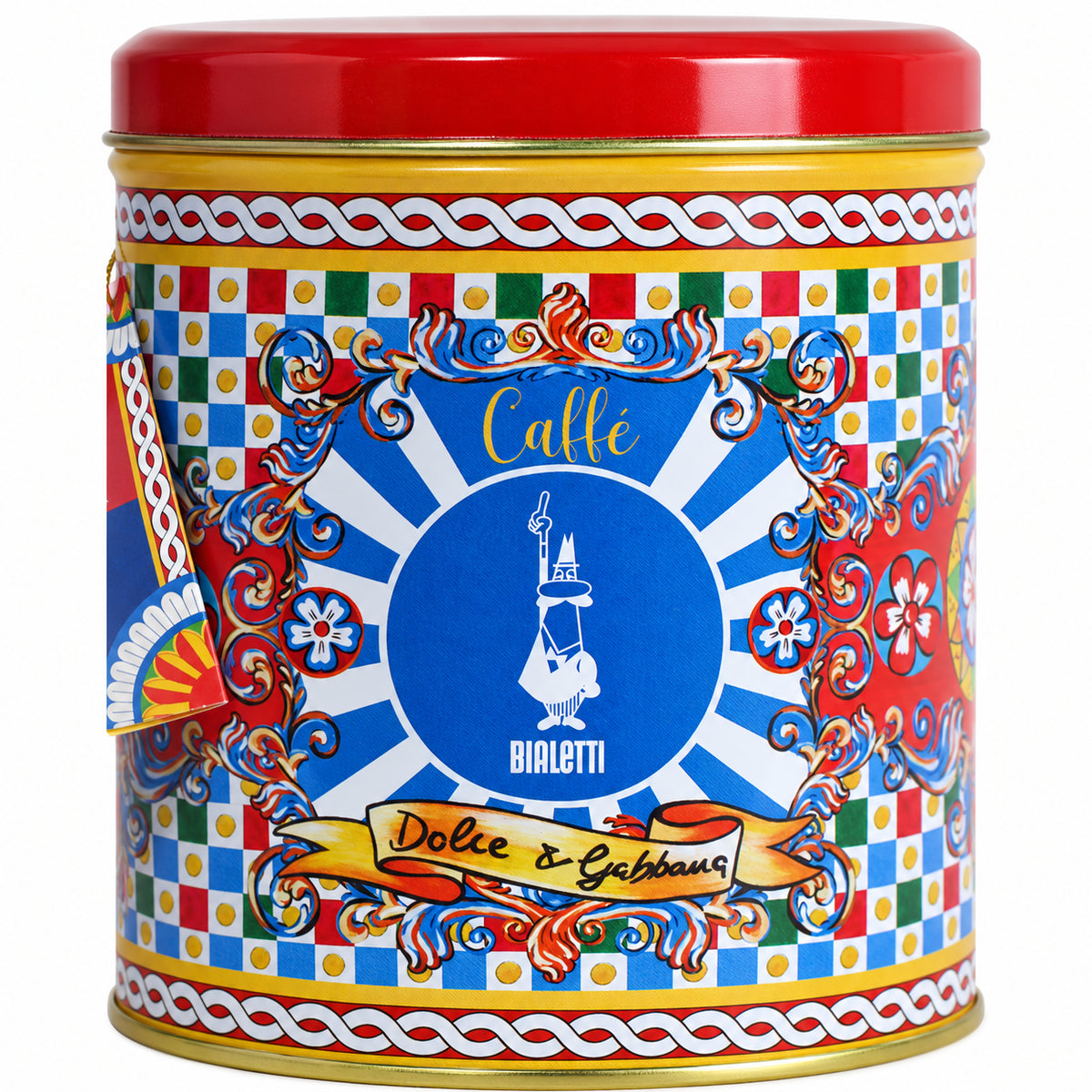 Dolce & Gabbana Bialetti Perfetto Moka Irresistibile Ground Coffee 200g + Gift Tin, close-up of the label