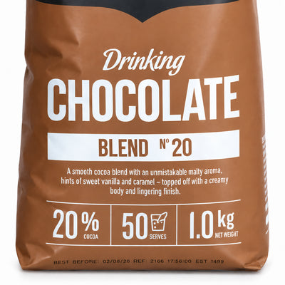 Arkadia Drinking Chocolate 1kg, close-up of the label