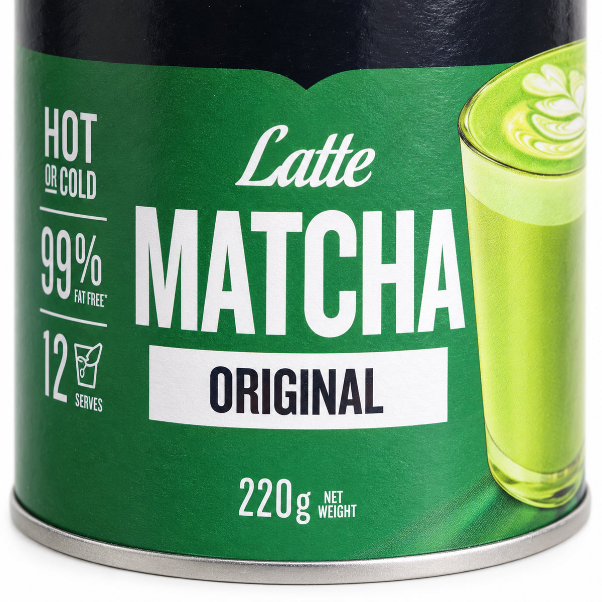 Arkadia Matcha Latte Original 220g, close-up of the label