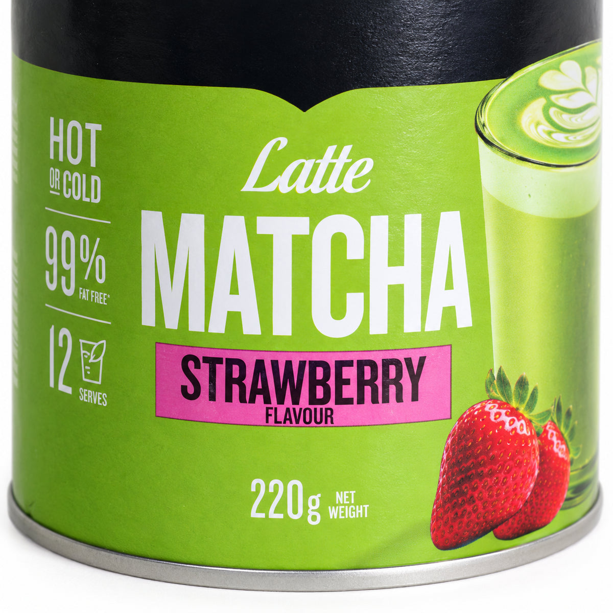 Arkadia Matcha Latte Strawberry 220g, close-up of the label