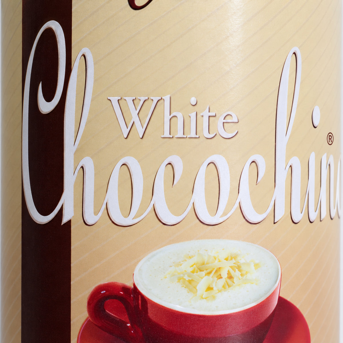 Vittoria Chocochino White Chocolate 375g, close-up of the label