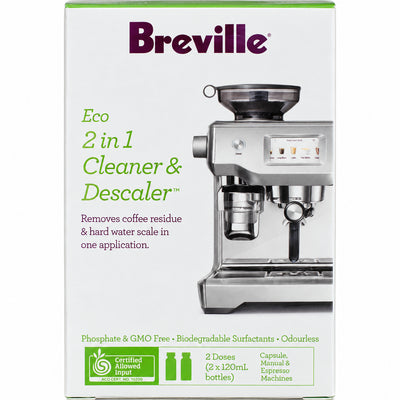 Breville Eco 2-in-1 Cleaner &  Descaler, close-up of the label