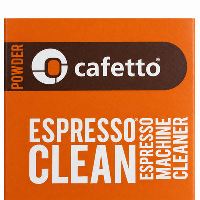 Cafetto Espresso Clean Sachets 12 x 5 grams, close-up of the label