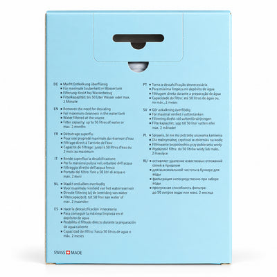 Jura Claris Water Filter Blue + 3 pack, back of the pack