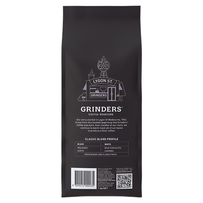 Back of bag Grinders Classic coffee beans 1kg