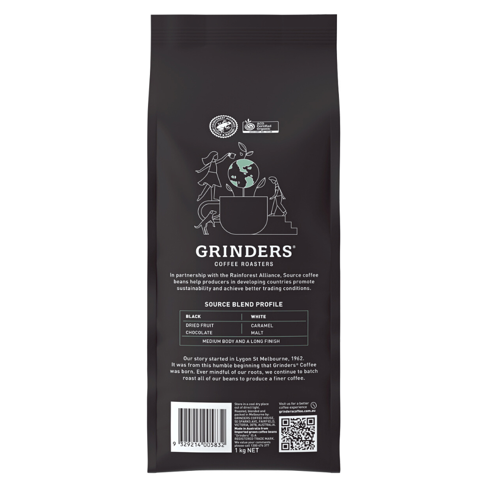 Back of bag Grinders Source coffee beans 1kg
