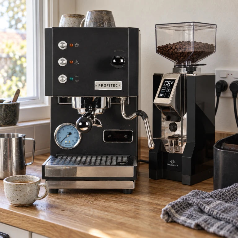 Profitec GO single boiler espresso machine in black - compact home coffee maker